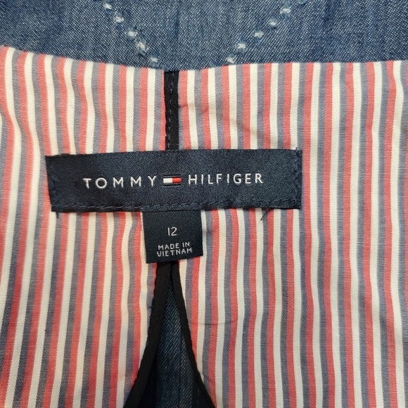 Tommy Hilfiger Diamond Long Sleeve Chambray Statement Blazer Blue Size 12 - Picture 8 of 8